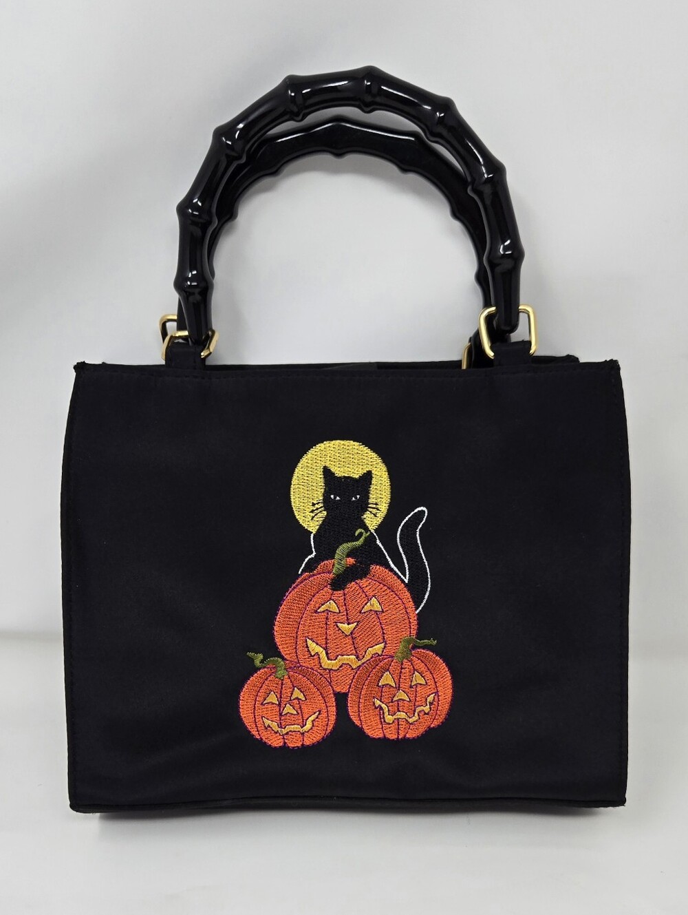 Vintage Y2K Madison Studio Halloween Bag Embroidered Black Cat Pumpkin NWOT